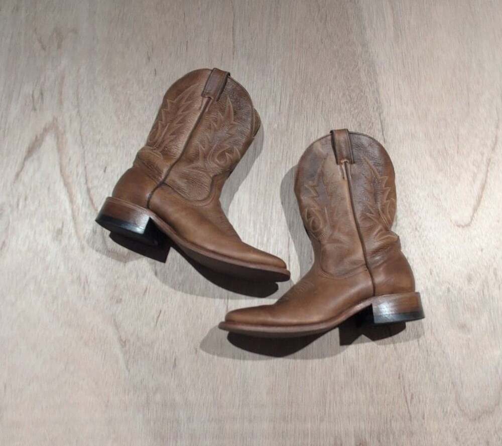 Boulet Western Cowboy Boots Brown Leather Square Toe  Size 8 C 7235